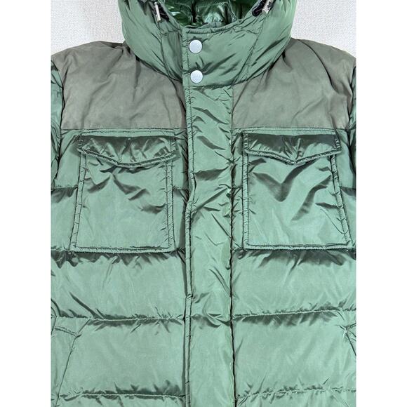 ADD Men 40 Green Duck Down Hooded Puffer Jacket Zip Snap Front Long Sleeve Warm - Picture 10 of 15